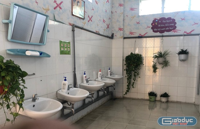 Một góc nhà vệ sinh xanh sạch đẹp của Trường Tiểu học Nguyễn Trung Ngạn, quận 8 (ảnh: L.P)