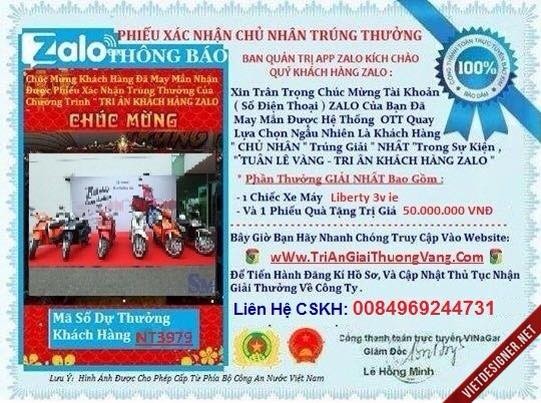 Tin nhắn kèm theo ảnh &quot;phiếu xác nhận chủ nhân trúng thưởng&quot; được gửi đến một tài khoản Zalo