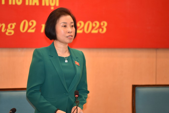 Bà Phạm Thị Thanh Mai, Phó Trưởng đoàn chuyên trách Đoàn đại biểu Quốc hội Hà Nội phát biểu kết luận tại buổi giám sát chuyên đề. Ảnh: Thế Đại