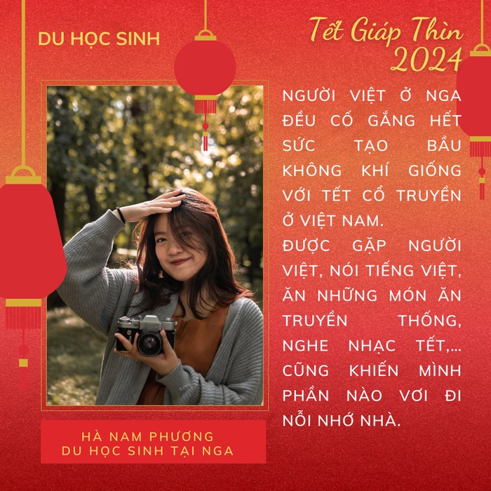 Bạn Hà Nam Phương hiện đang là sinh viên năm 3 tại Trường Đại học Nhân văn Quốc gia Liên bang Nga (RSUH), Moscow đã có 2 năm ăn Tết xa nhà.