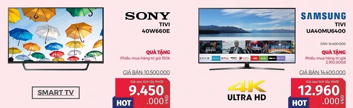 Một số loại tivi của Sony và Samsung đang được giảm giá hấp dẫn.