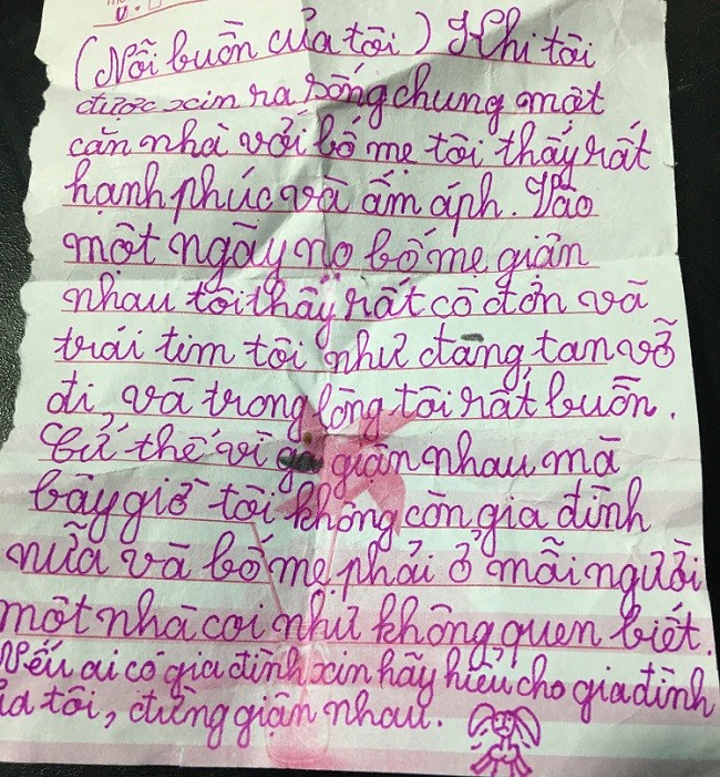 Những lời tâm sự nhói lòng của cô bé Xuân Nhi học sinh lớp 3 (Ảnh: tác giả cung cấp).