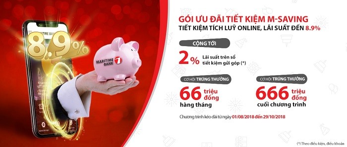 Tiết kiệm gửi góp trực tuyến được hưởng lãi suất lên tới 8,9% tại Maritime Bank.