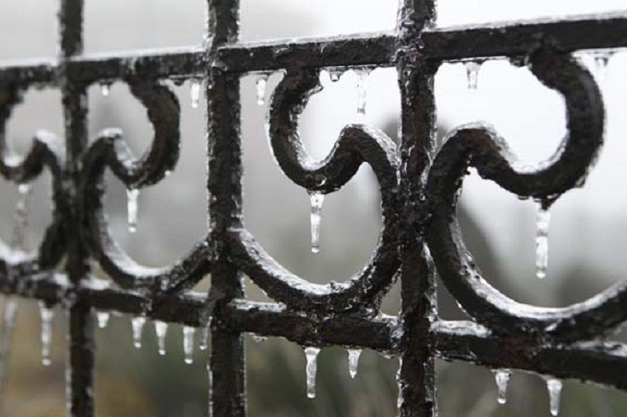 Những hàng rào sắt bỗng hóa lung linh khi bị đóng băng.