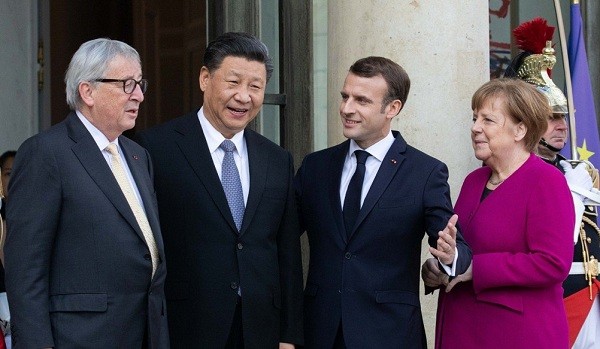 Chủ tịch Trung Quốc Tập Cận Bình cùng với Thủ tướng Đức Angela Merkel, Tổng thống Pháp Emmanuel Macron và Chủ tịch Hội đồng châu Âu Jean-Claude Juncker (Ảnh: asianews).