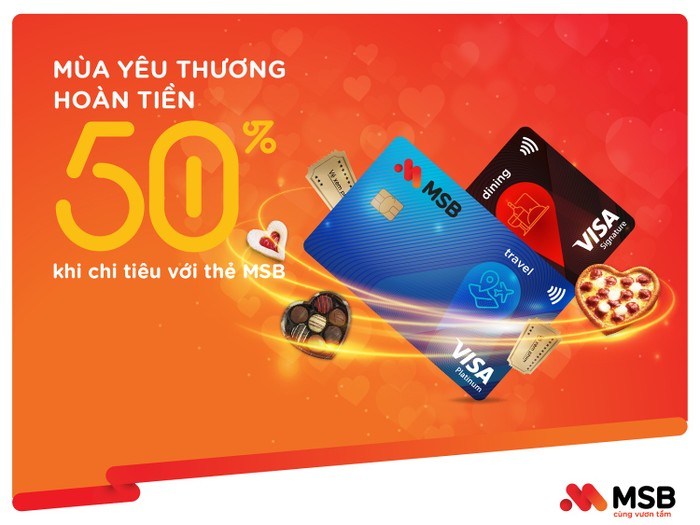 Mùa yêu thương hoàn tiền 50% khi chi tiêu với thẻ MSB.