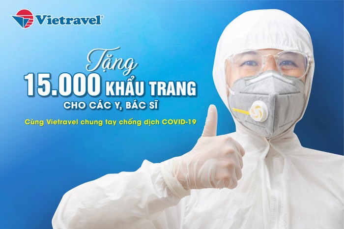 Vietravel tặng 15.000 khẩu trang y tế nhằm tiếp thêm sức mạnh và tinh thần chiến đấu cho đội ngũ y, bác sĩ - những người trên tuyến đầu chống dịch trên khắp các tỉnh thành Việt Nam.