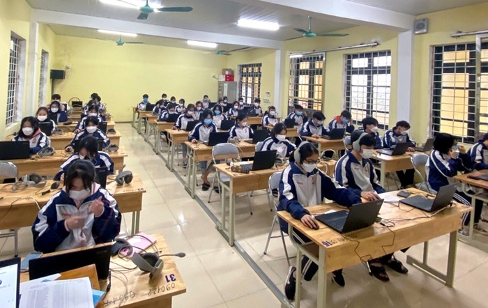 Học sinh tỉnh Bắc Giang tham gia khảo sát, đánh giá năng lực tiếng Anh năm học 2021-2022. (Ảnh: Sở Giáo dục và Đào tạo tỉnh Bắc Giang).