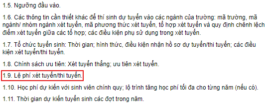 Mục 1.9, Phần II, Phụ lục III, Thông tư 08