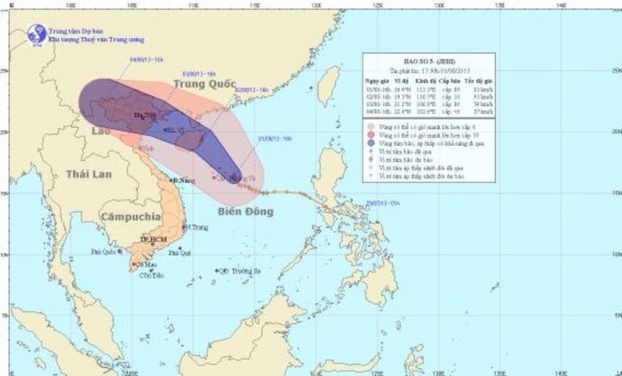 Vị trí và đường đi của bão số 5