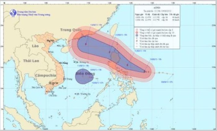 Vị trí và đường đi của bão Utor.