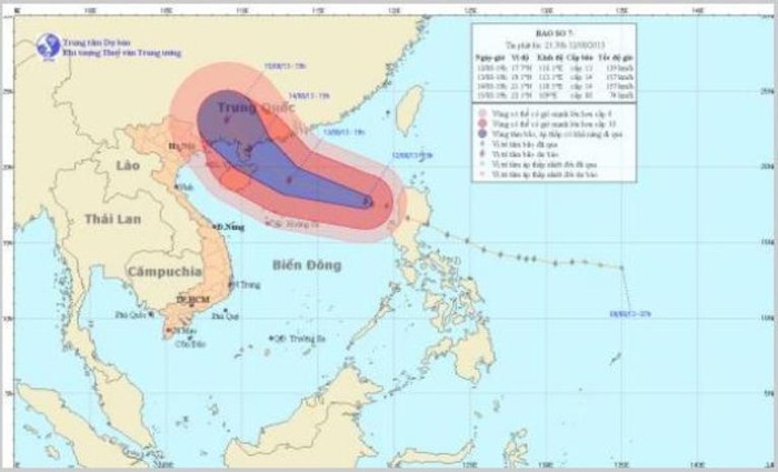 Vị trí và đường đi của bão số 7.