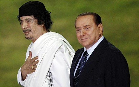 Ông Gaddafi và Thủ tướng Ý khi còn đương chức