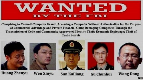 5 nhân viên tình báo quân đội Trung Quốc bị Bộ Tư pháp Mỹ truy tố đích danh.