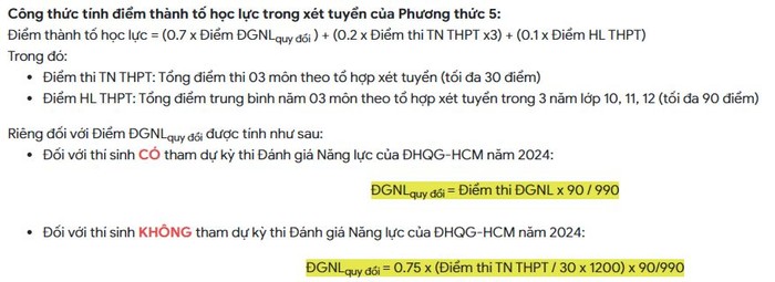 Trường Đại học Bách Khoa lưu ý thí sinh về tiêu chí tính điểm thành tố học lực để xét tuyển. Ảnh: Website nhà trường.