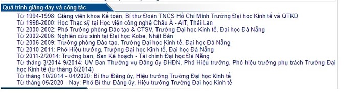 Quá trình giảng dạy và công tác của Phó Giáo sư, Tiến sĩ Nguyễn Mạnh Toàn. Ảnh chụp màn hình website Nhà trường.