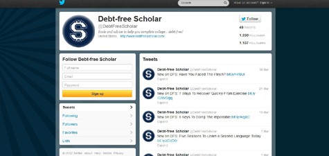 @DebtFreeScholar: Nate Desmond, bloger nổi tiếng tại Mỹ, người đã viết về học bổng, các chương trình hỗ trợ tài chính, và các khoản vay sinh viên từ năm 2009, và trên trang twitter của mình ông cũng cung cấp rất nhiều lời khuyên thực tế, và hữu ích cho các sinh viên và phụ huynh, những người đang tìm những cơ hội trong học bổng cũng như lựa chọn trường học.