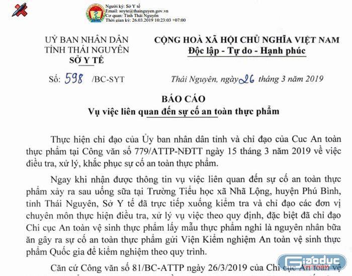 Báo cáo này chưa thực sự rõ ràng về việc nguyên nhân gây ngộ độc cho các cháu học sinh Trường Tiểu học Nhã Lộng (Thái Nguyên). Ảnh: Tùng Dương.