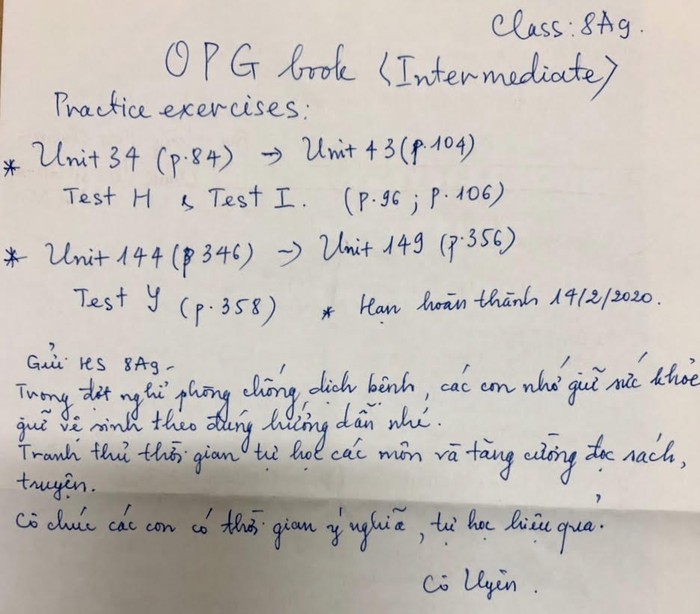 Lời dặn của cô Hoàng Kim Uyên gửi tới học trò.