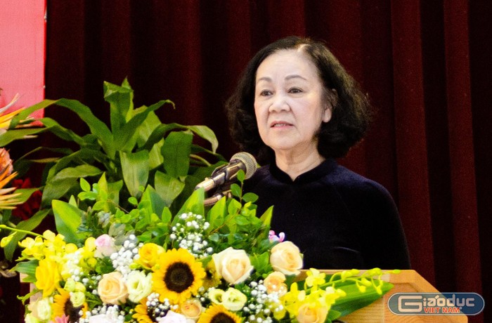 Đồng chí Trương Thị Mai - Ủy viên Bộ Chính trị, Bí thư Trung ương Đảng, Trưởng ban Tổ chức Trung ương phát biểu tại buổi lễ. Ảnh: NTCC.