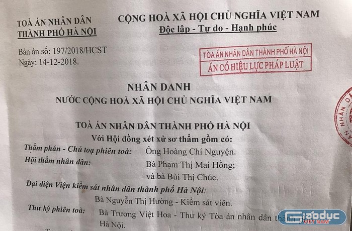 Bản án đã chính thức có hiệu lực pháp luật. ảnh: NQ.