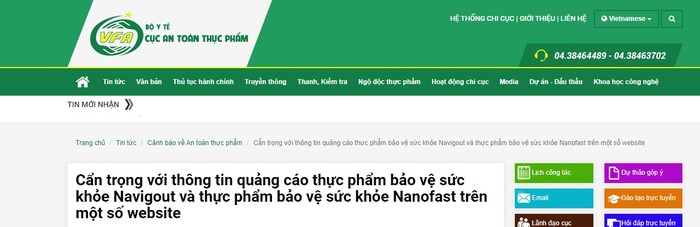 Thông báo của Cục An toàn thực phẩm. ảnh: Tr.D