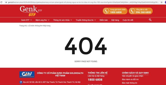 Nội dung quảng cáo GENK STF không đúng sự thật đã gỡ bỏ khỏi website.