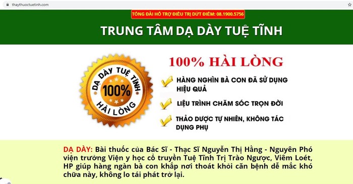 Một trong những webite mà Cục An toàn thực phẩm chỉ ra có vi phạm quảng cáo.