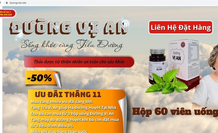 Cục An toàn thực phẩm chỉ rõ website này đã vi phạm quảng cáo sản phẩm Đường vị an.