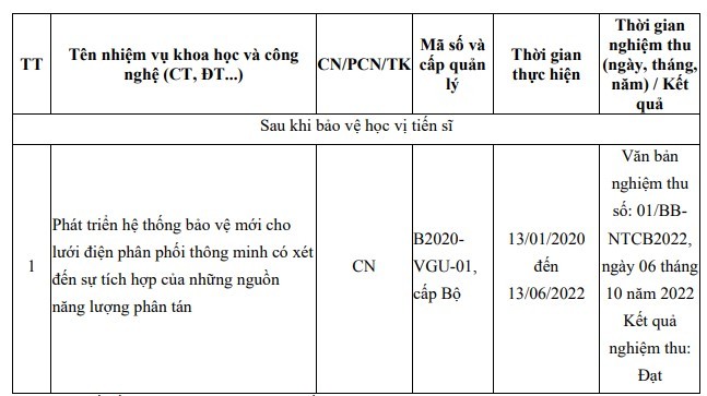 Đề tài nghiên cứu khoa học cấp Bộ của thầy Bùi Minh Dương. Ảnh chụp màn hình.