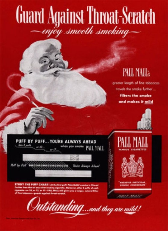 Thậm chí, một quảng cáo thuốc lá khác khác sử dụng hình ảnh ông già Noel tuyên bố thuốc lá chống … loét họng.