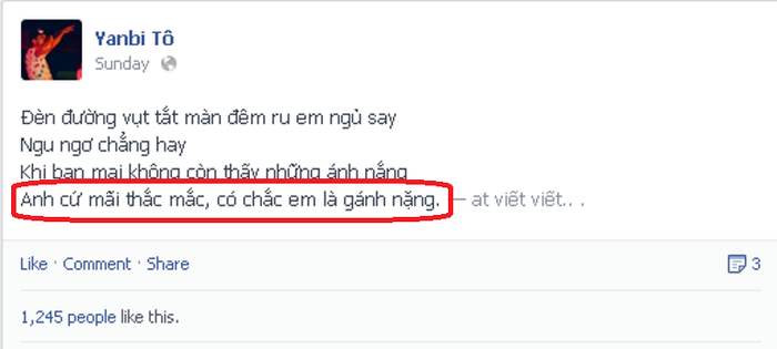 Trước đó, anh đã úp mở chuyện tình cảm rạn nứt với bài thơ tự sáng tác.