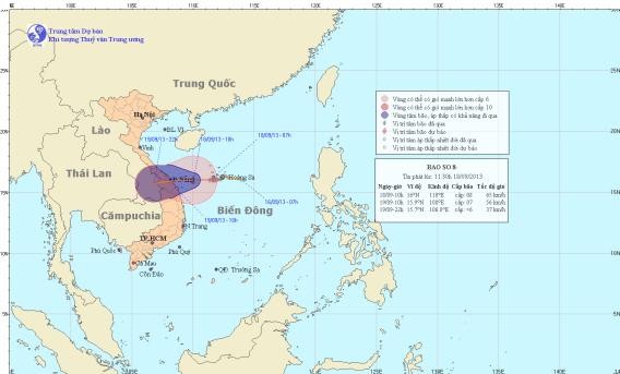 Chùm ảnh đường đi và vị trí cơn bão.