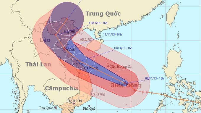 Đường đi mới nhất của bão số 14 được ghi nhận vào khoảng 5 giờ chiều nay