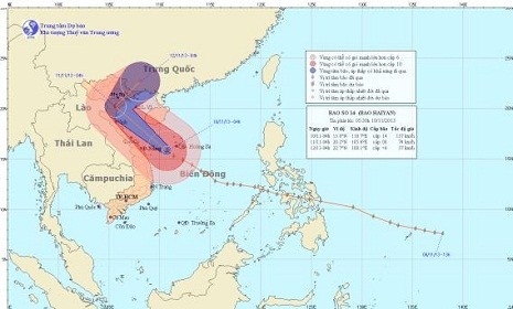 Đường đi mới nhất của bão số 14 được ghi nhận vào khoảng 6 giờ sáng nay