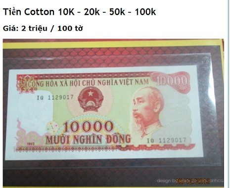 Tiền 10.000 đồng cotton được bán với giá gấp đôi.