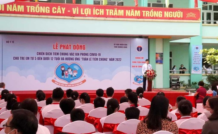 Lễ phát động chiến dịch tiêm chủng vắc xin phòng Covid - 19 cho trẻ em từ 5 đến dưới 12 tuổi tại Quảng Ninh (Ảnh: CTV)