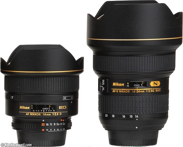 Ống fix khẩu độ lớn: Nikon 14 2.8 nhỏ hơn khá nhiều so với 14-24 F2.8 Các ống kính tiêu cự cố định xuất hiện ở rất nhiều khẩu độ khác nhau nhưng chúng đều có thể mở khẩu lớn so với các ống zoom. Ngoài ra, ống fix còn rất nhỏ và nhẹ, khá là rẻ so với ống zoom bao trùm dải tiêu cự đó. Ống fix có thể đi từ những ống rẻ như 50 F1.8 cho đến mắc tiền 85F1.4....