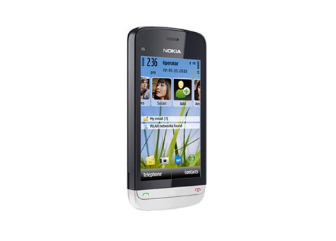 Nokia C5-06 (3 triệu đồng) Đây là di động chạy Symbian, thiết bị có màn hình cảm ứng rộng 3,2 inch, máy ảnh 2 Megapixel. C5-06 sở hữu chip xử lý 600MHz, ngoài Wi-Fi, máy còn tích hợp GPS.