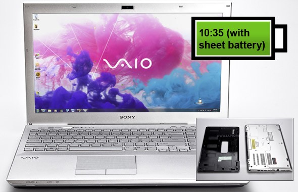 Sony VAIO SE Tấm pin ngoài của VAIO SE có giá khá đắt, lên tới 150 USD (giá bán khởi điểm của máy là 929 USD). Bù lại, người dùng có thể sử dụng máy trong 10 tiếng 35 phút. Điểm nổi bật nữa của sản phẩm là nó có màn hình độ phân giải cực cao, 1920 x 1080 pixel.