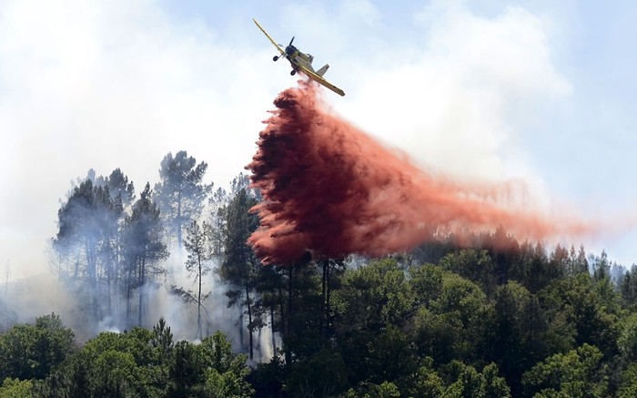 Một máy bay chữa cháy ở Veiga de Cascallais, tây bắc Tây Ban Nha.