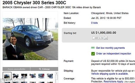 Chiếc xe Chrysler 300C của ông Obama rao bán đấu giá trên eBay