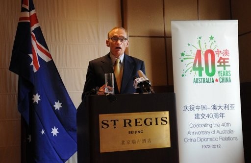 Ông Bob Carr tại Bắc Kinh ngày 14/5. Ảnh AFP