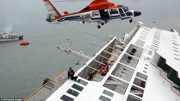 Phà Sewol bị lật trước khi chìm xuống biển.