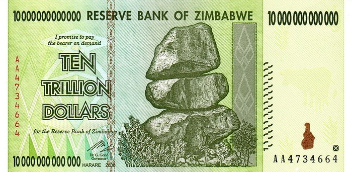 Tờ 10 nghìn tỷ đô la Zimbabwe.