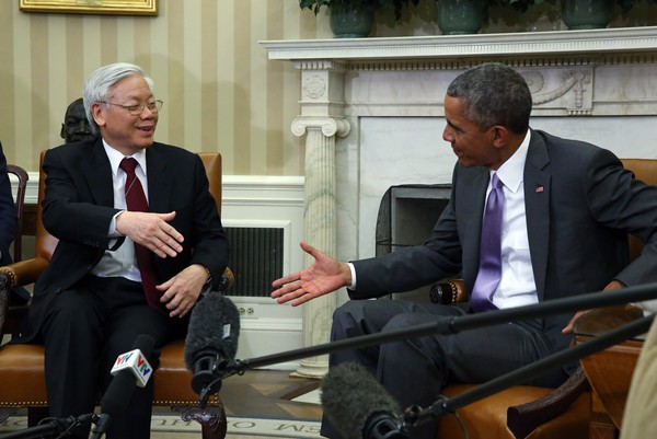 Tổng Bí thư Nguyễn Phú Trọng và Tổng thống Mỹ Barack Obama trong chuyến thăm nước Mỹ.