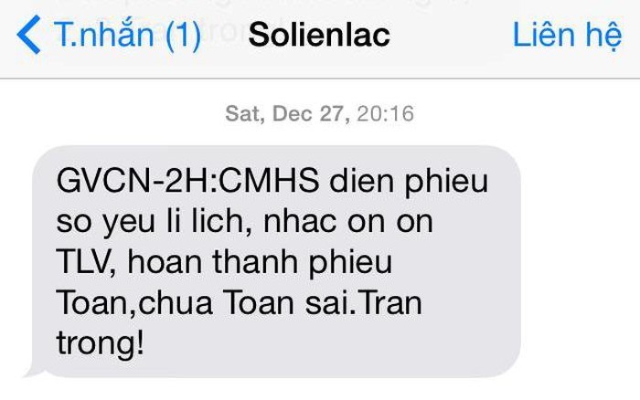 Những tin nhắn như thế này đang làm khó cho phụ huynh (Ảnh minh họa trên giaoduc.net.vn)