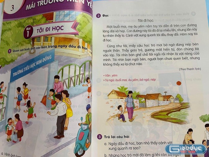 Văn bản &quot;Tôi đi học&quot; trong sách giáo khoa lớp 1, tập 2 (Bộ Kết nối tri thức với cuộc sống) bị cắt gọt tùy tiện. Ảnh: Vương Thuỷ