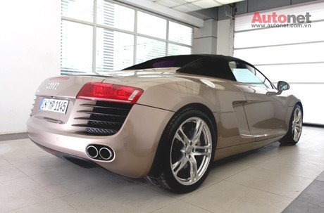 R8 Spyder V10 được Audi chính thức công bố vào 01/07/2010. So với bản sử dụng động cơ V10, phiên bản sử dụng động cơ V8 chỉ có một số thay đổi ở thiết kế khe hút gió, biểu tượng, của R8 hay bộ vành la-zăng đặc trưng. Ống xả của phiên bản V10 là hai ống xả tròn cỡ lớn trong khi V8 là hai cặp ống xả kép.