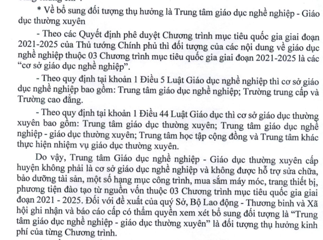 Ảnh chụp Công văn số 1516/TCGDNN-KHTC ngày 31/7/2023 của Tổng cục Giáo dục Giáo dục nghề nghiệp